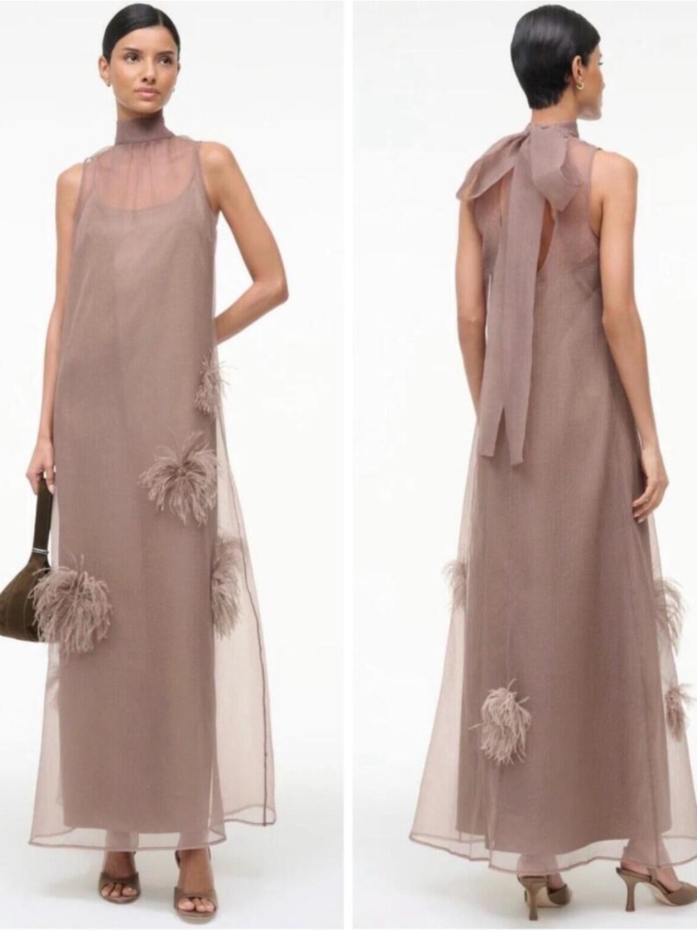 NWT Staud  albee truffle feather beaded organza dress xs